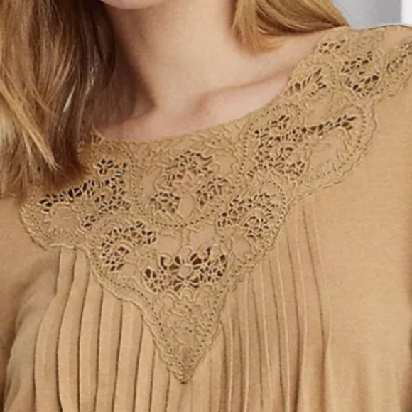 NWT LAUREN RALPH LAUREN Women's Lace-Trim Jersey Peplum Top Siz… - Picture 8 of 9
